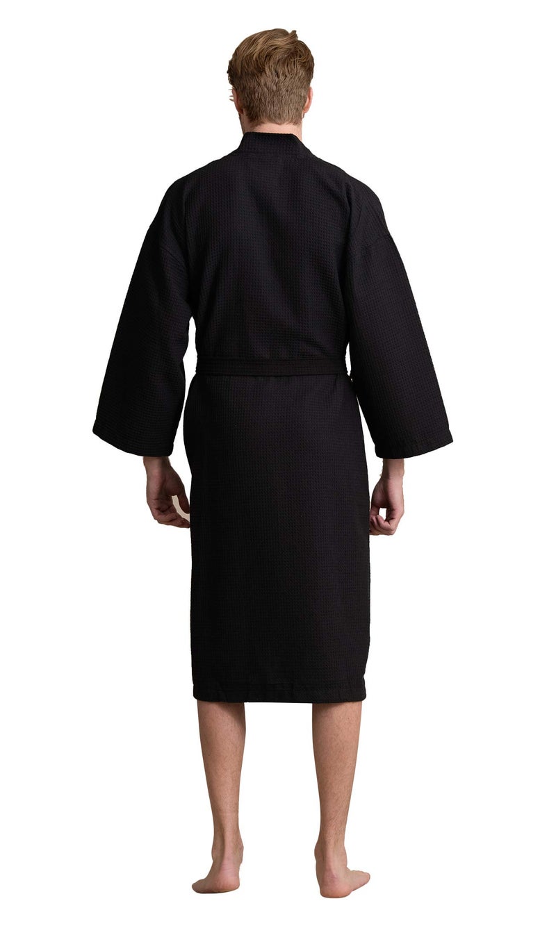 Soft Touch Linen Men's Cotton Waffle Bathrobe, Luxurious & Lightweight, Comfortable & Absorbent, Softness, Fast Dry, Adjustable wrap belt, Front 2 Pockets, Cozy Wear(Black-Medium) - Image 4